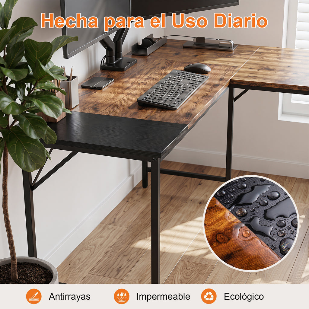 Escritorio Esquinero en L con Repisas de Almacenaje Cafe