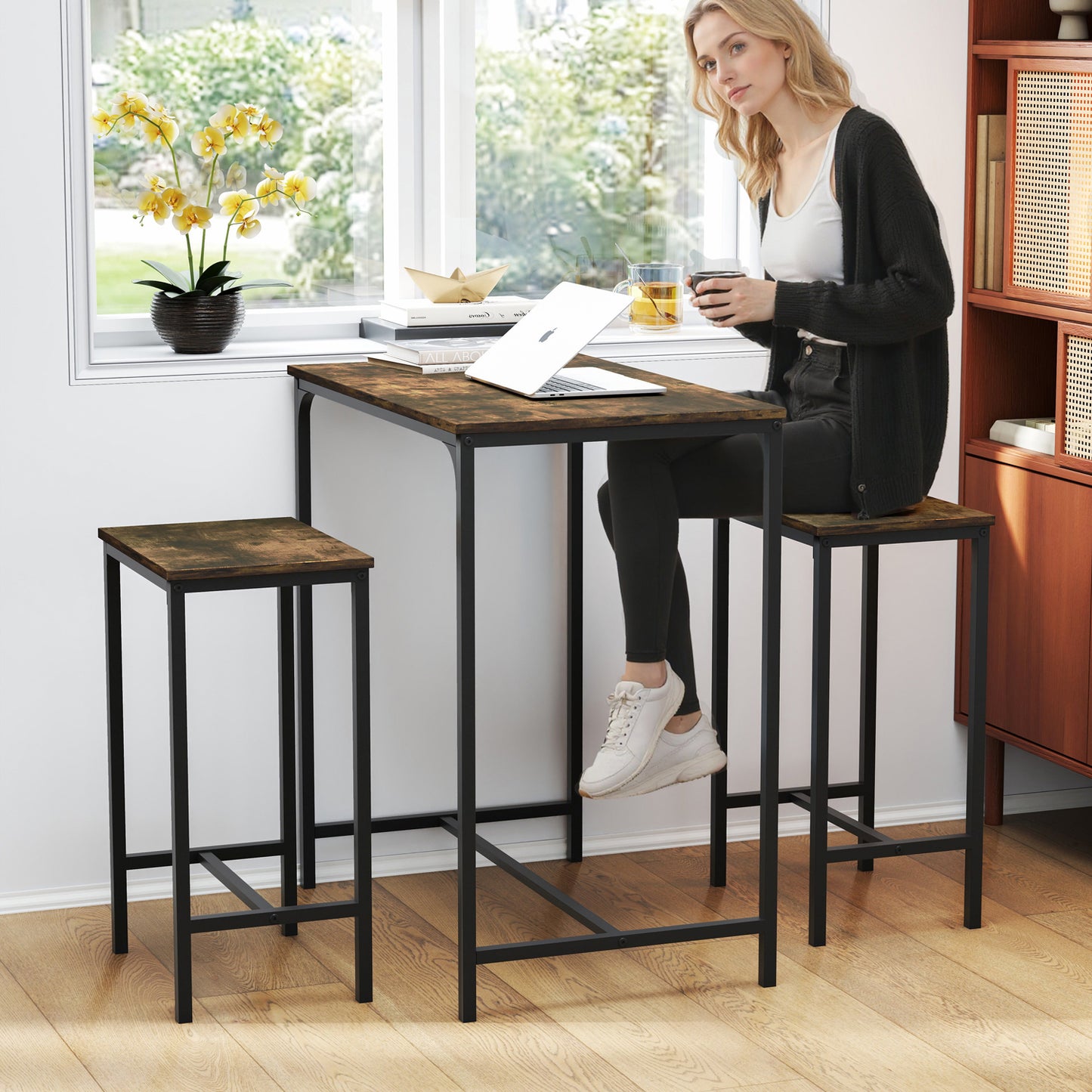 Nuevo Mesa de Bar con 2 Bancos Juego de 3 Mesas de Cocina con Metal Robusto  Vintage FAIRMAN