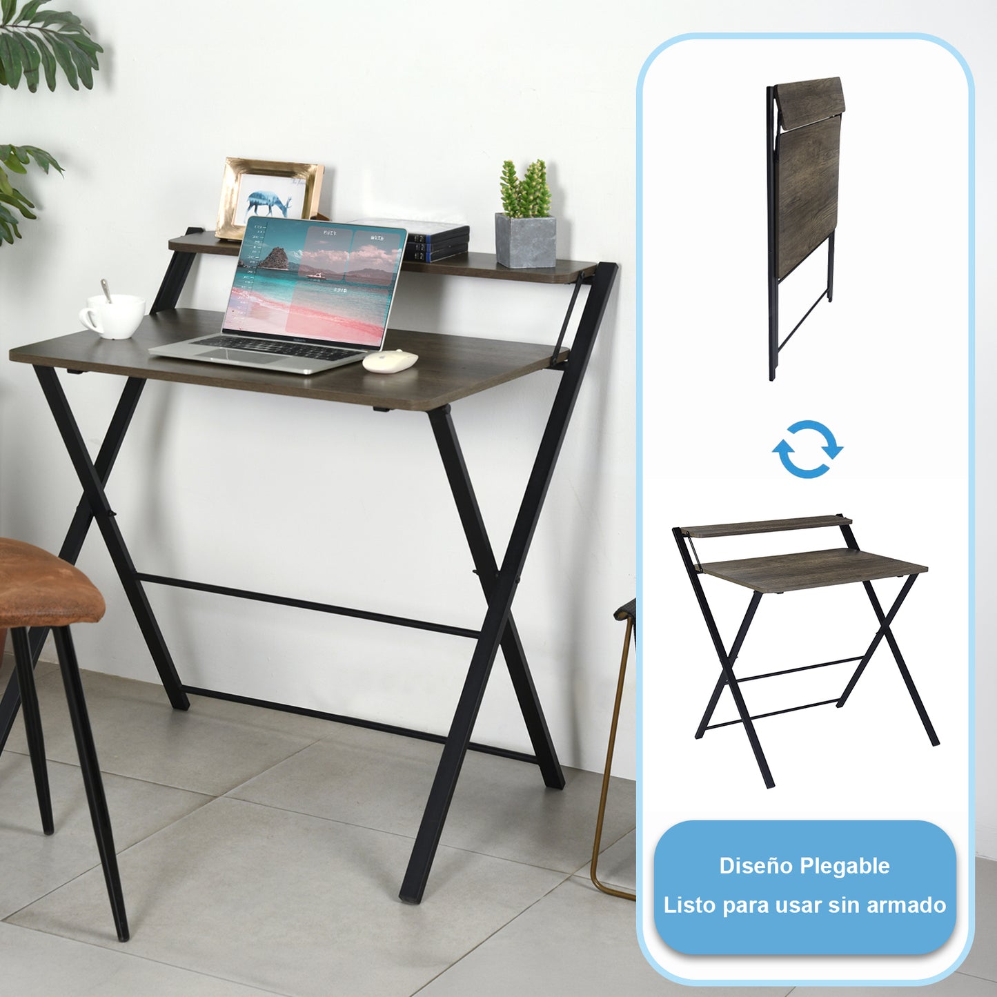 Escritorio Oficina Plegable + Silla Oficina Negra