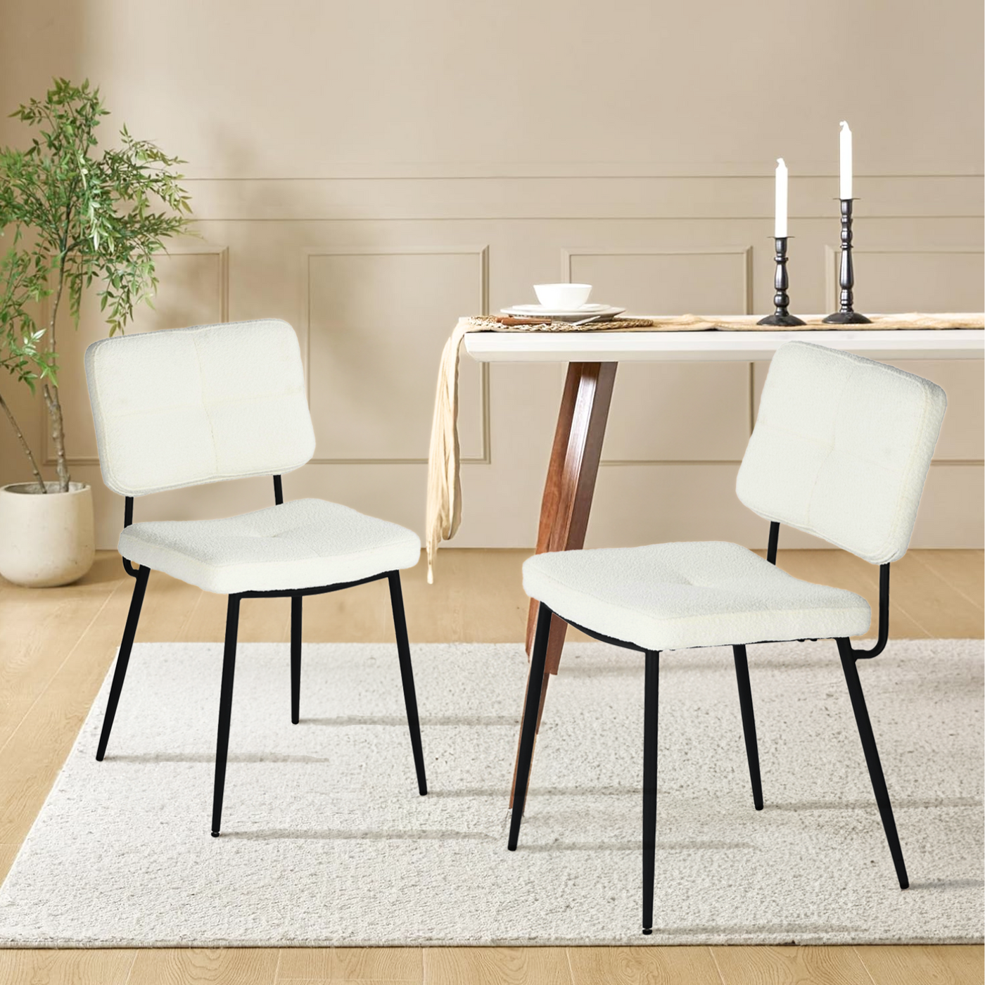 NUEVO Juego de 2 Sillas de Comedor con Tapizado Sherpa Beige KAROMI CREAM