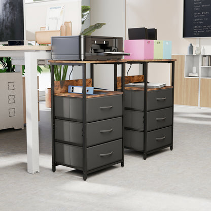 Mesitas de Noche con Luces LED con 3 Cajones Marrón y Negro 2PCS