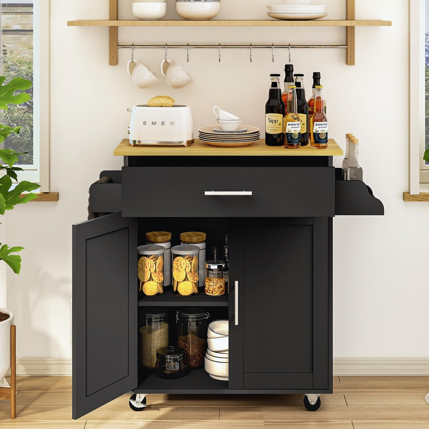 NUEVO Carrito de Cocina Madera Carrito Isla de Cocina RANGER BLACK