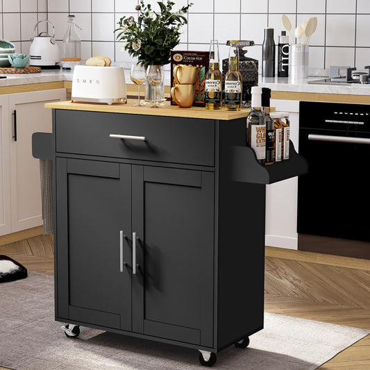 NUEVO Carrito de Cocina Madera Carrito Isla de Cocina RANGER BLACK