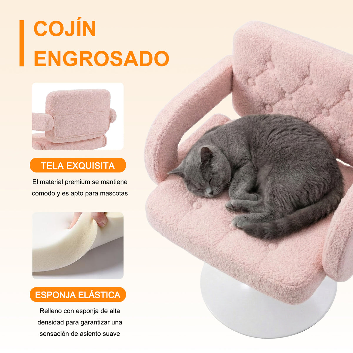 Silla Giratoria Ajustable con Brazos y Base Redonda Rosa