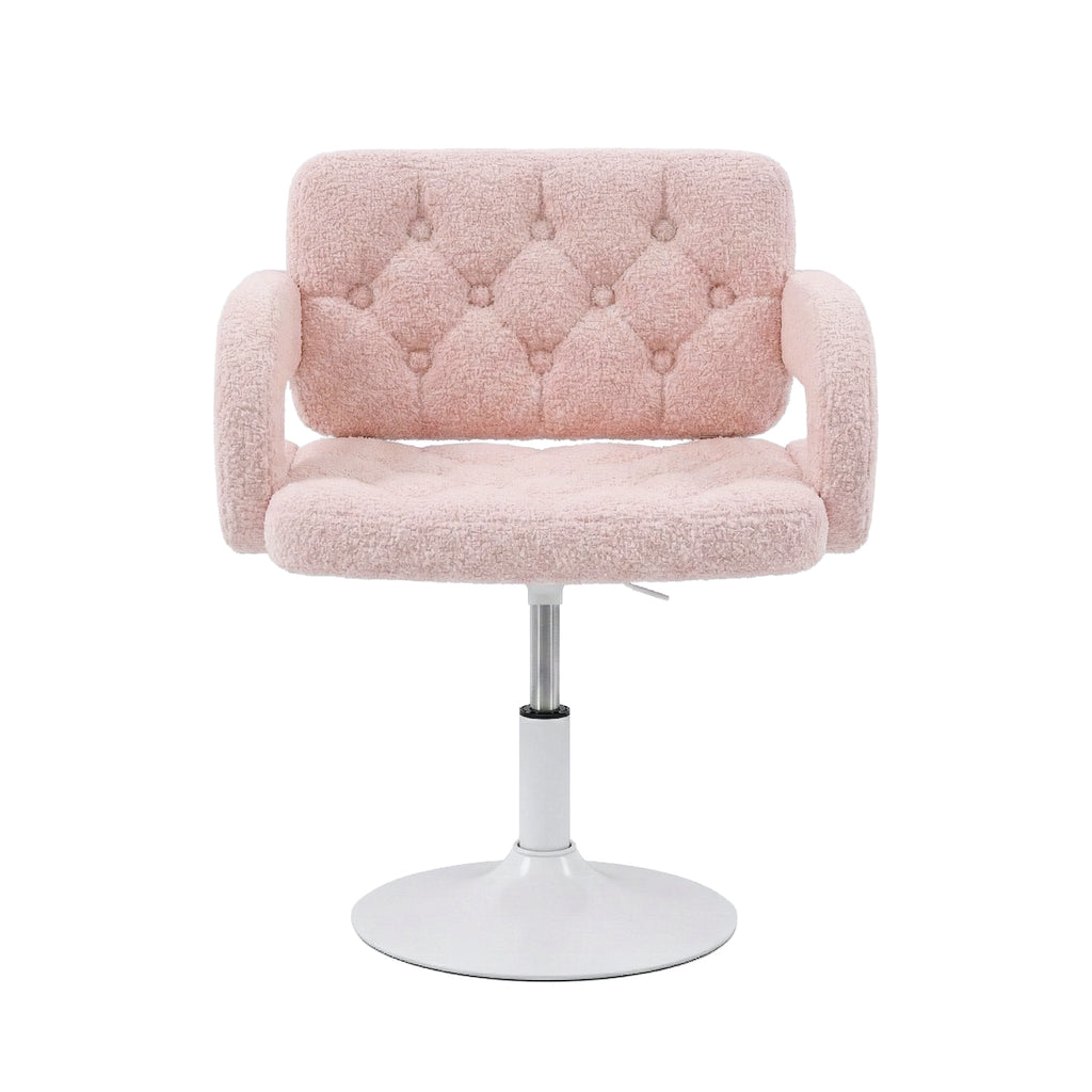 Silla Giratoria Ajustable con Brazos y Base Redonda Rosa