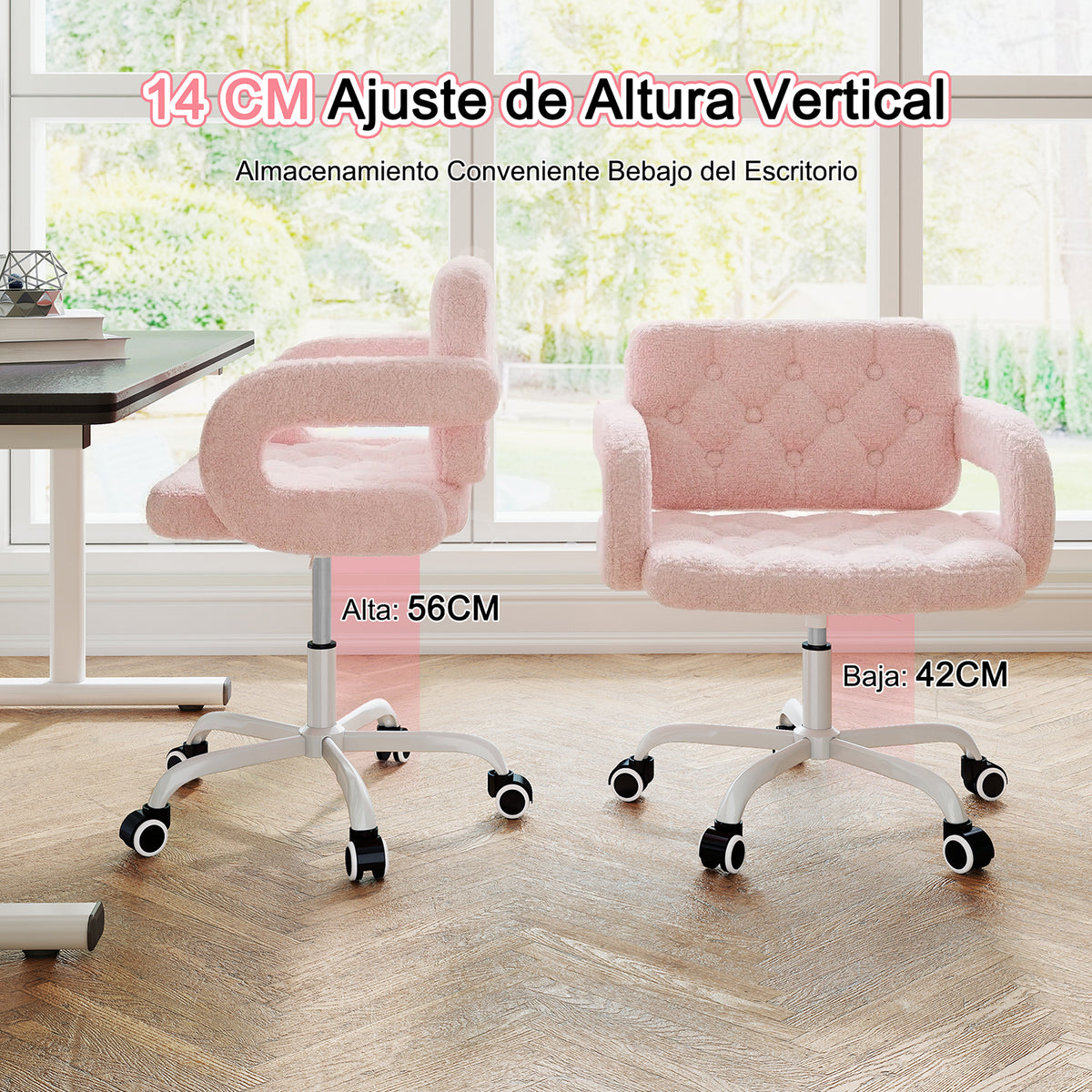 Silla Giratoria Ajustable con Ruedas Rosa