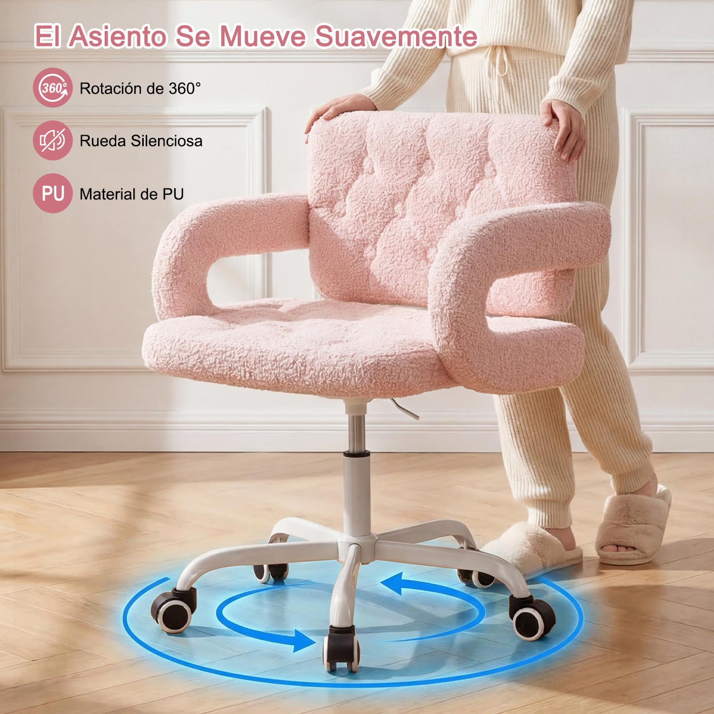 Silla Giratoria Ajustable con Ruedas Rosa