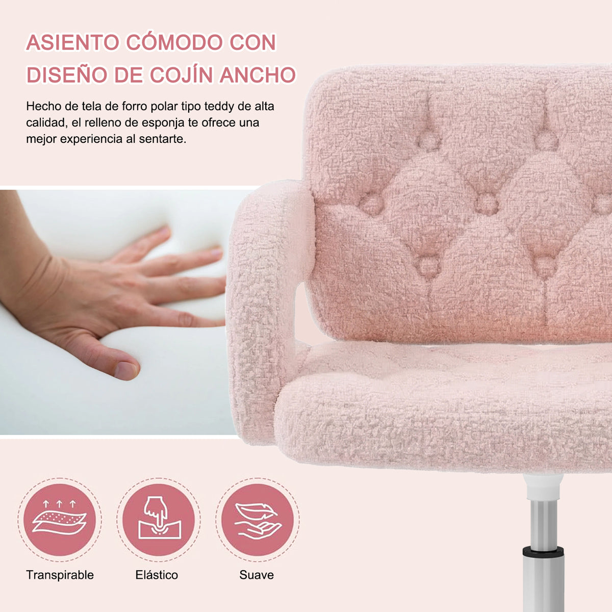 Silla Giratoria Ajustable con Ruedas Rosa