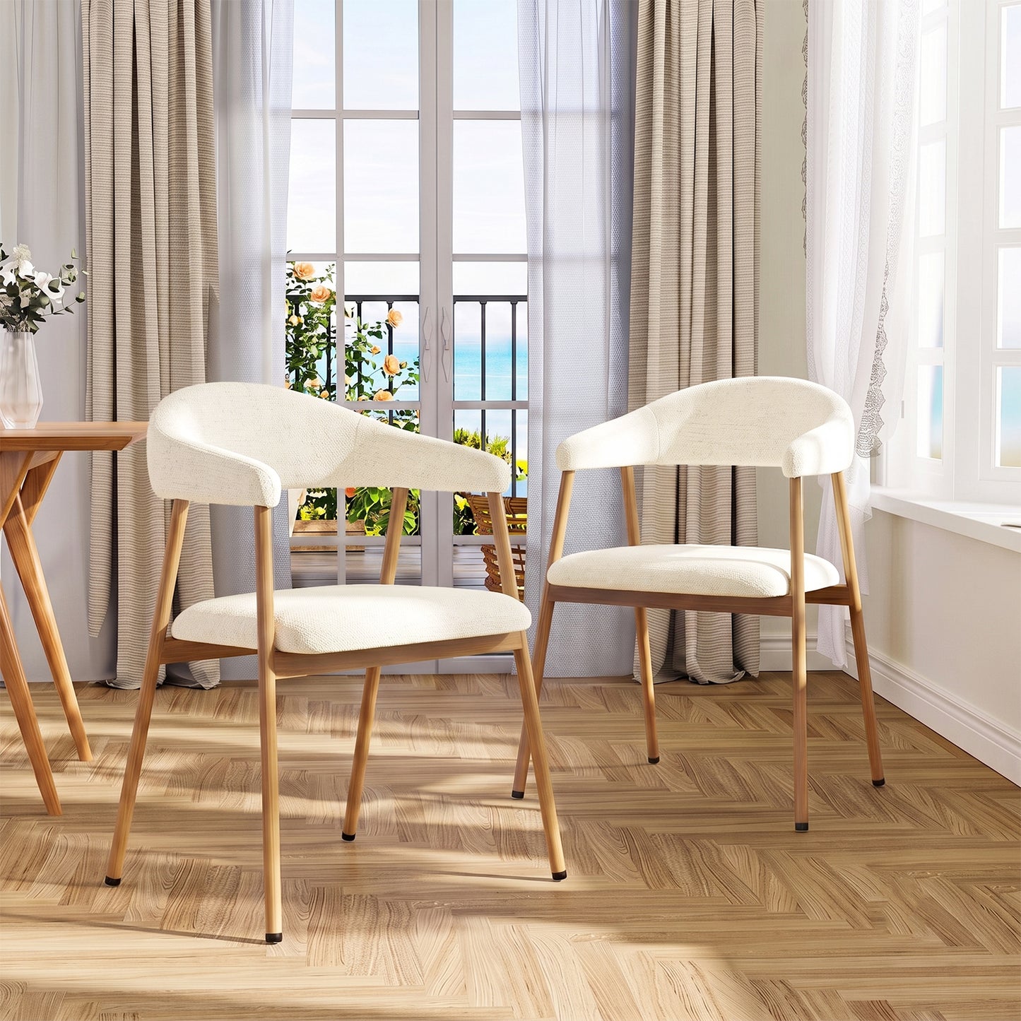 Silla de Comedor Tapizada Beige con Reposabrazos