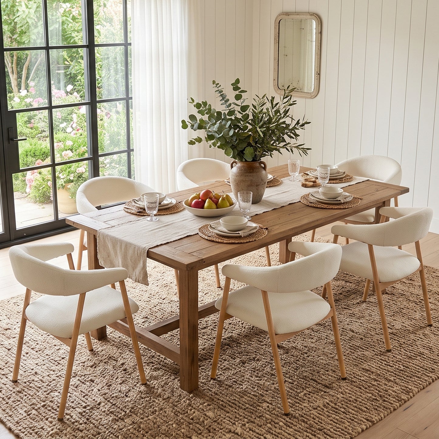 Silla de Comedor Tapizada Beige con Reposabrazos