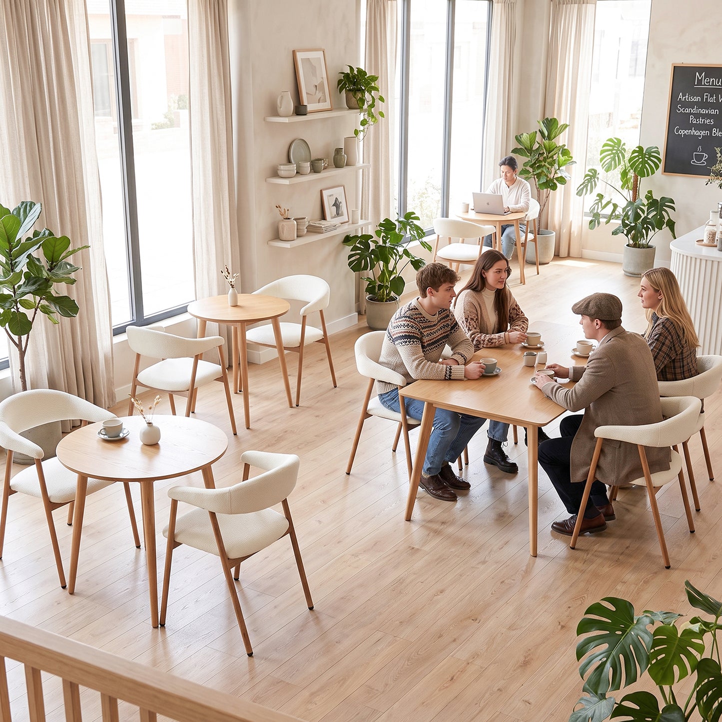 Silla de Comedor Tapizada Beige con Reposabrazos