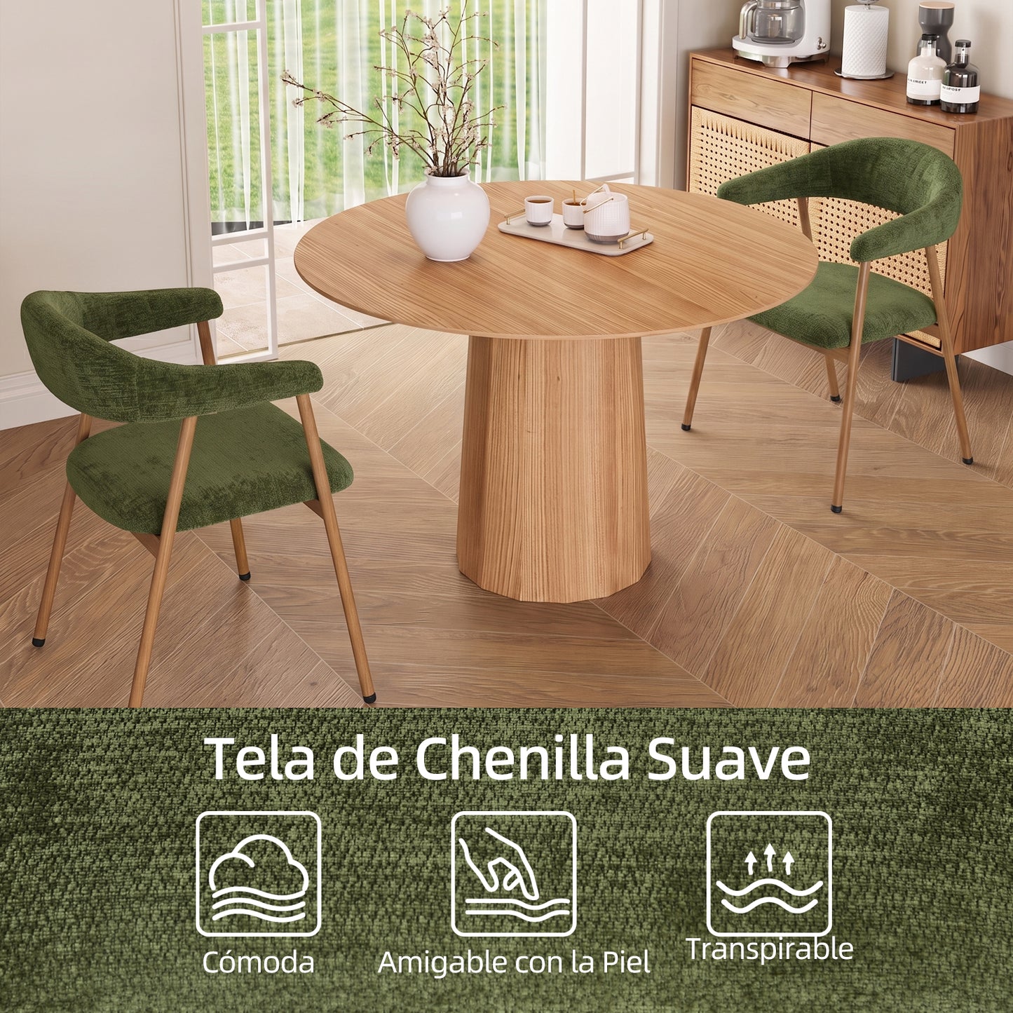 Silla de Comedor Tapizada Verde con Reposabrazos
