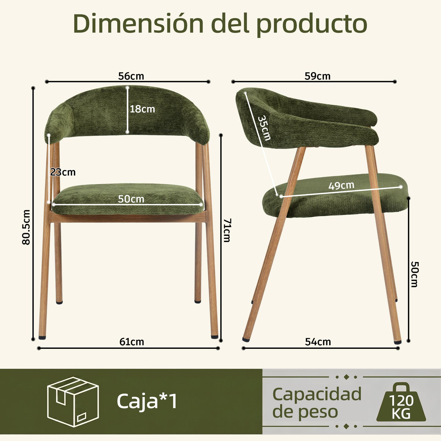 Silla de Comedor Tapizada Verde con Reposabrazos