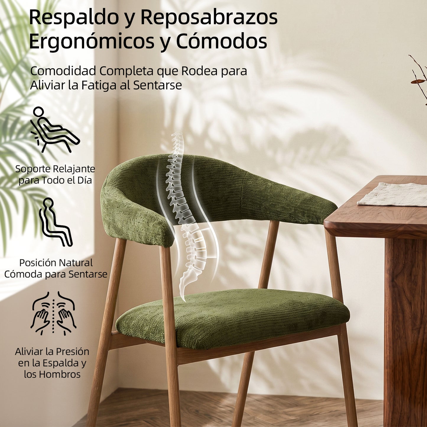 Silla de Comedor Tapizada Verde con Reposabrazos