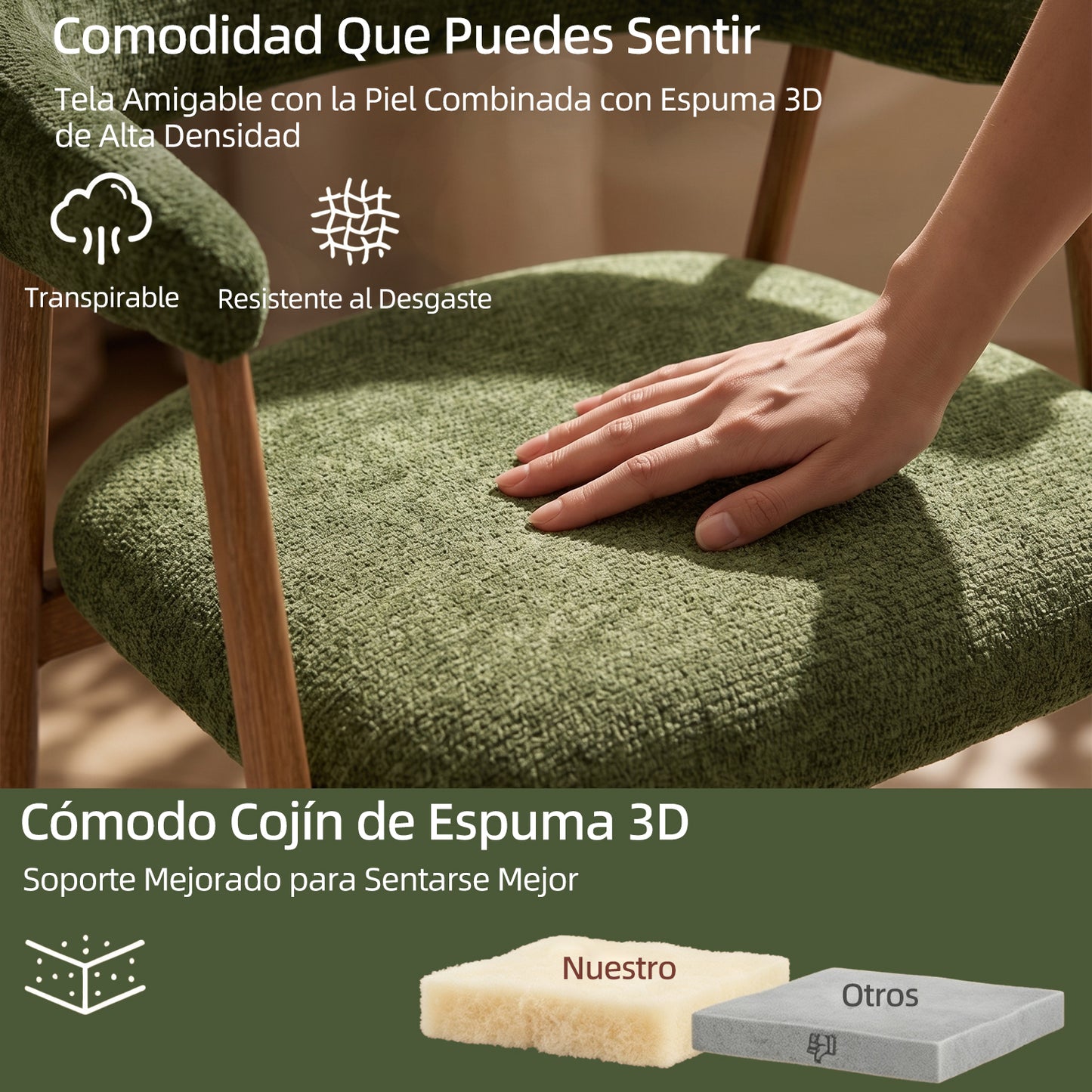 Silla de Comedor Tapizada Verde con Reposabrazos
