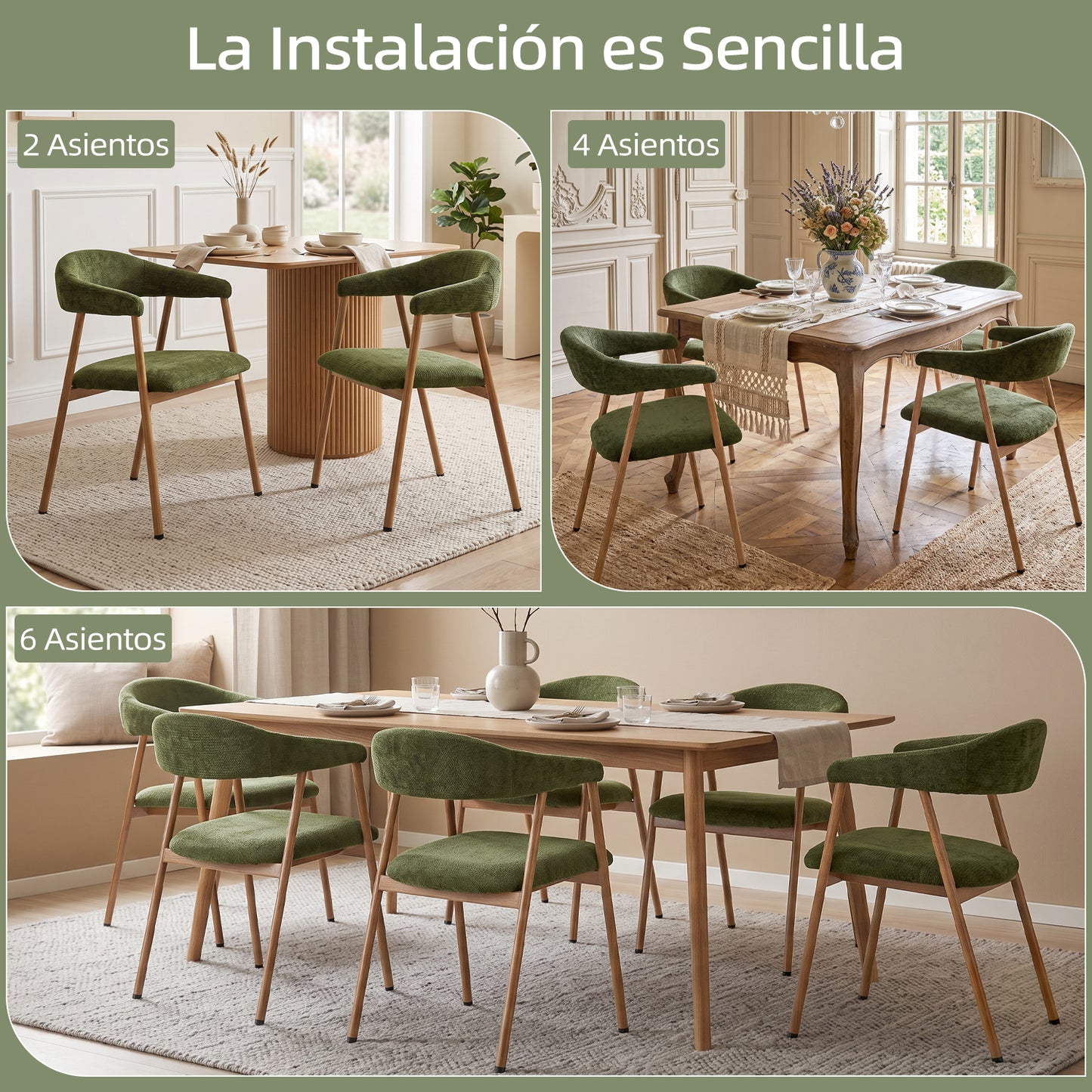 Silla de Comedor Tapizada Verde con Reposabrazos