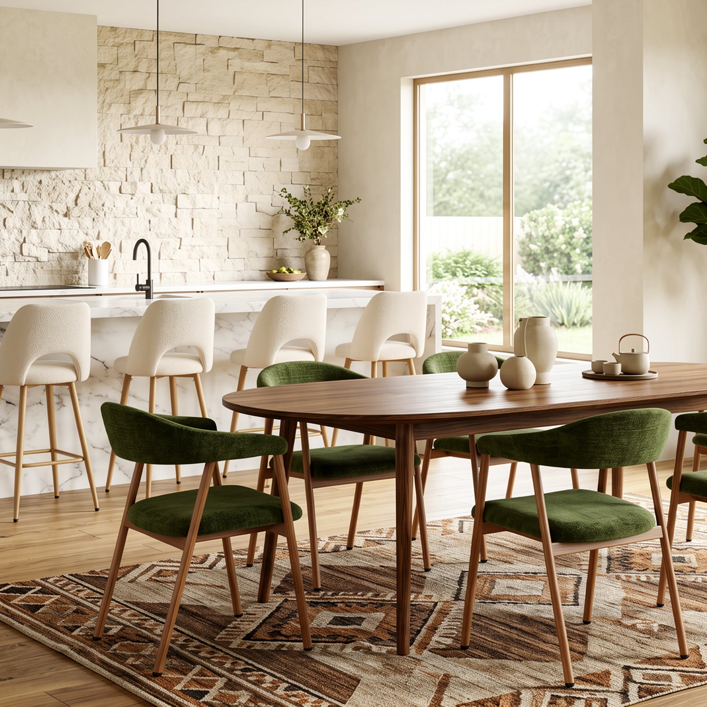 Silla de Comedor Tapizada Verde con Reposabrazos