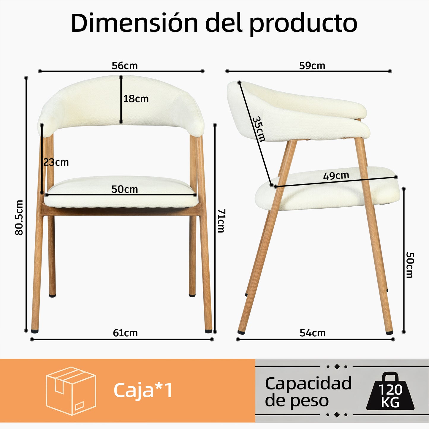 Silla de Comedor Tapizada Beige con Reposabrazos