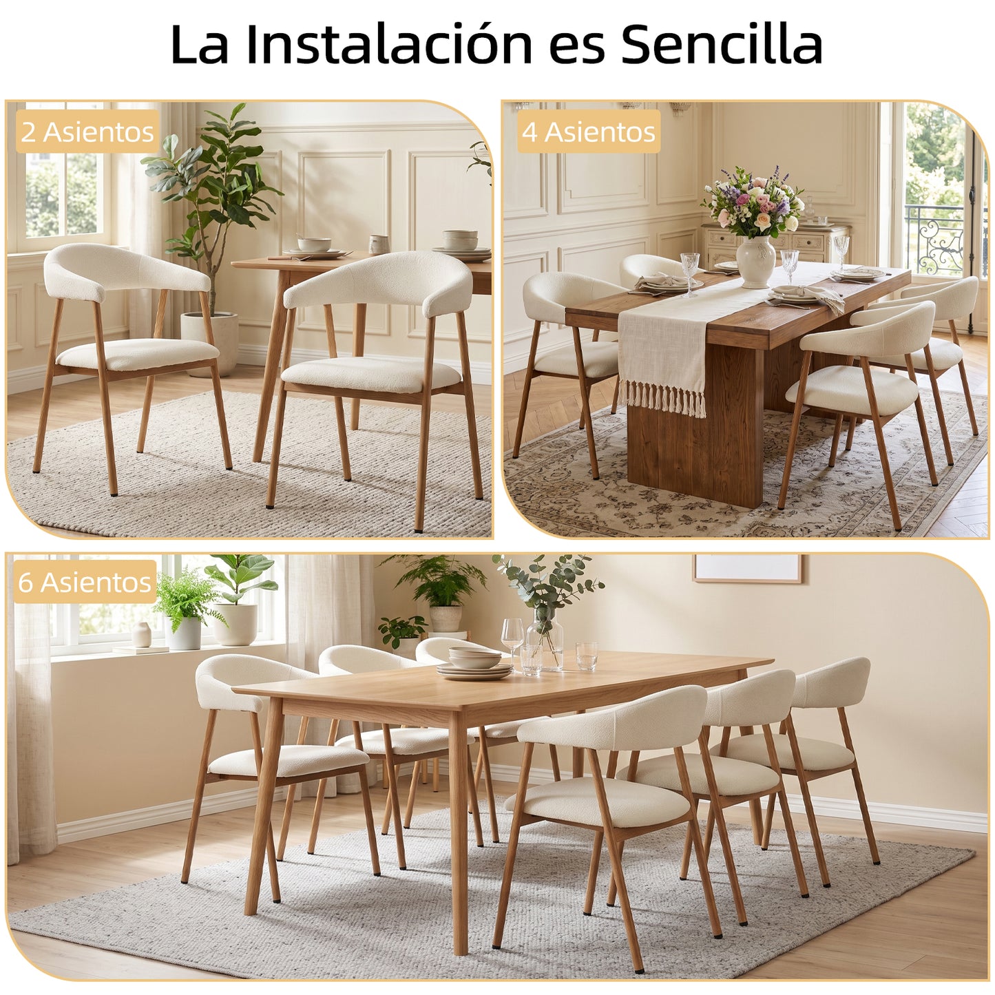 Silla de Comedor Tapizada Beige con Reposabrazos