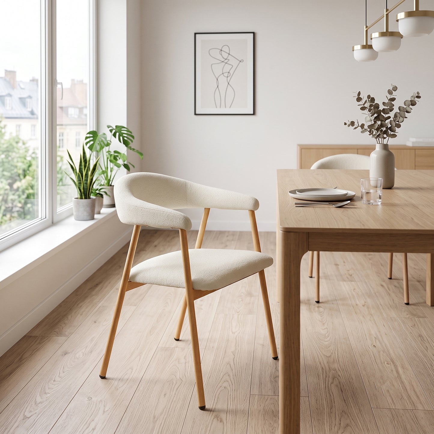 Silla de Comedor Tapizada Beige con Reposabrazos