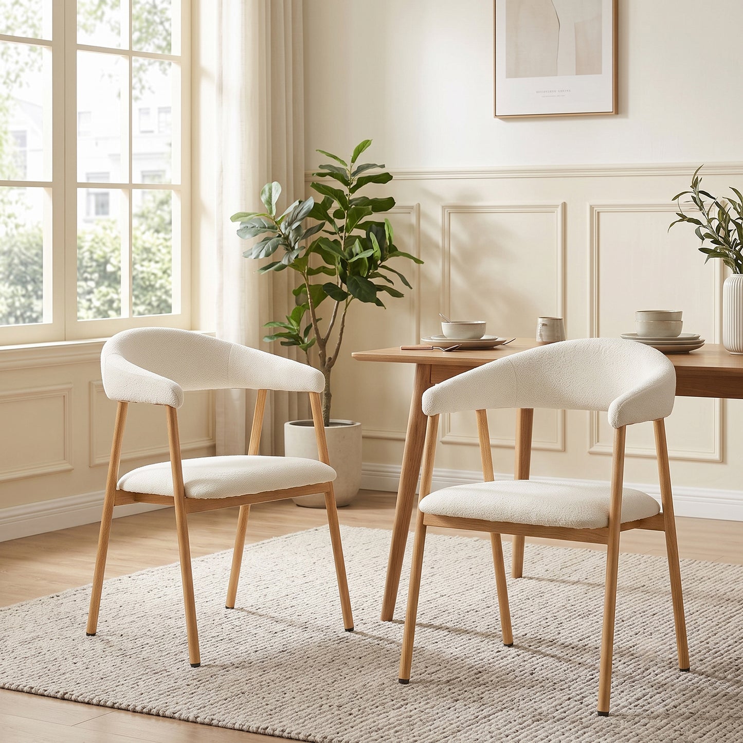 Silla de Comedor Tapizada Beige con Reposabrazos