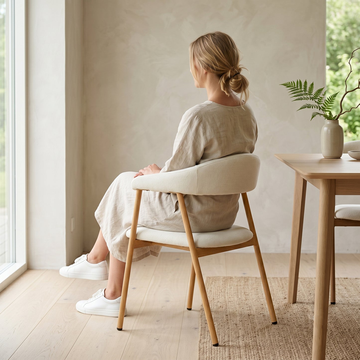Silla de Comedor Tapizada Beige con Reposabrazos