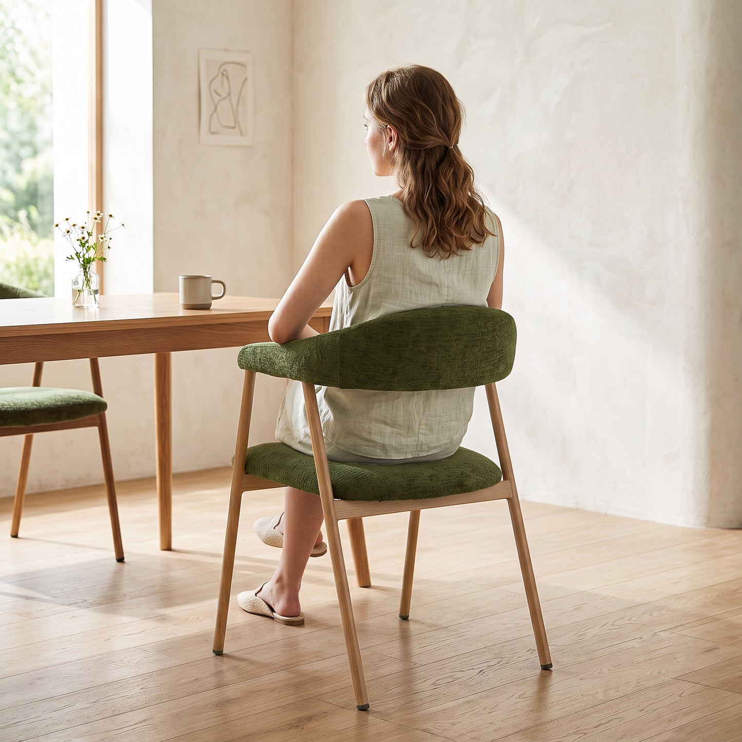 Silla de Comedor Tapizada Verde con Reposabrazos