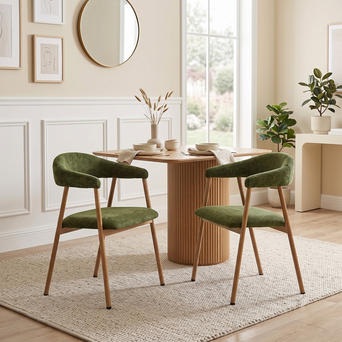 Silla de Comedor Tapizada Verde con Reposabrazos