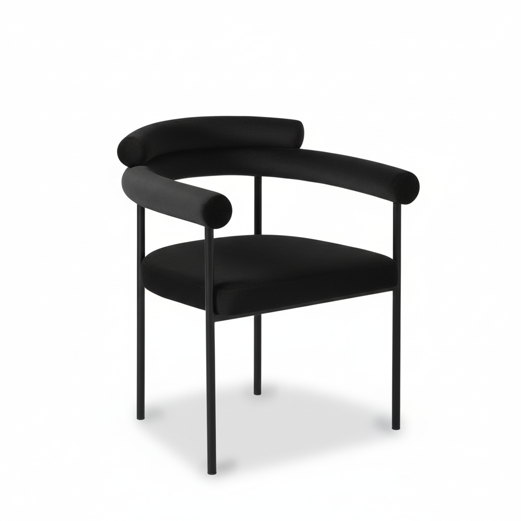 NUEVO Silla de Comedor Tapizadas Silla de Cocina con Respaldo Abierto y Brazos Camila Negro