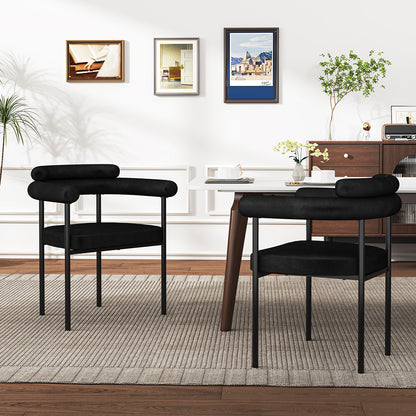 NUEVO Silla de Comedor Tapizadas Silla de Cocina con Respaldo Abierto y Brazos Camila Negro