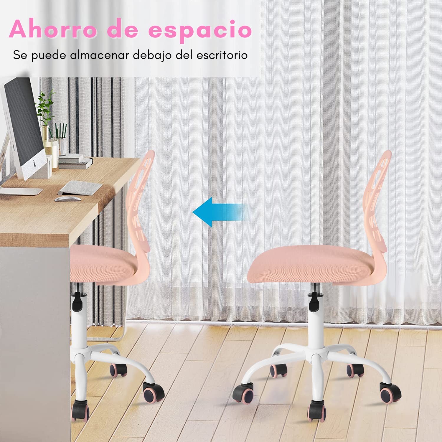 Escritorio en L 124 cm + Silla Rosa
