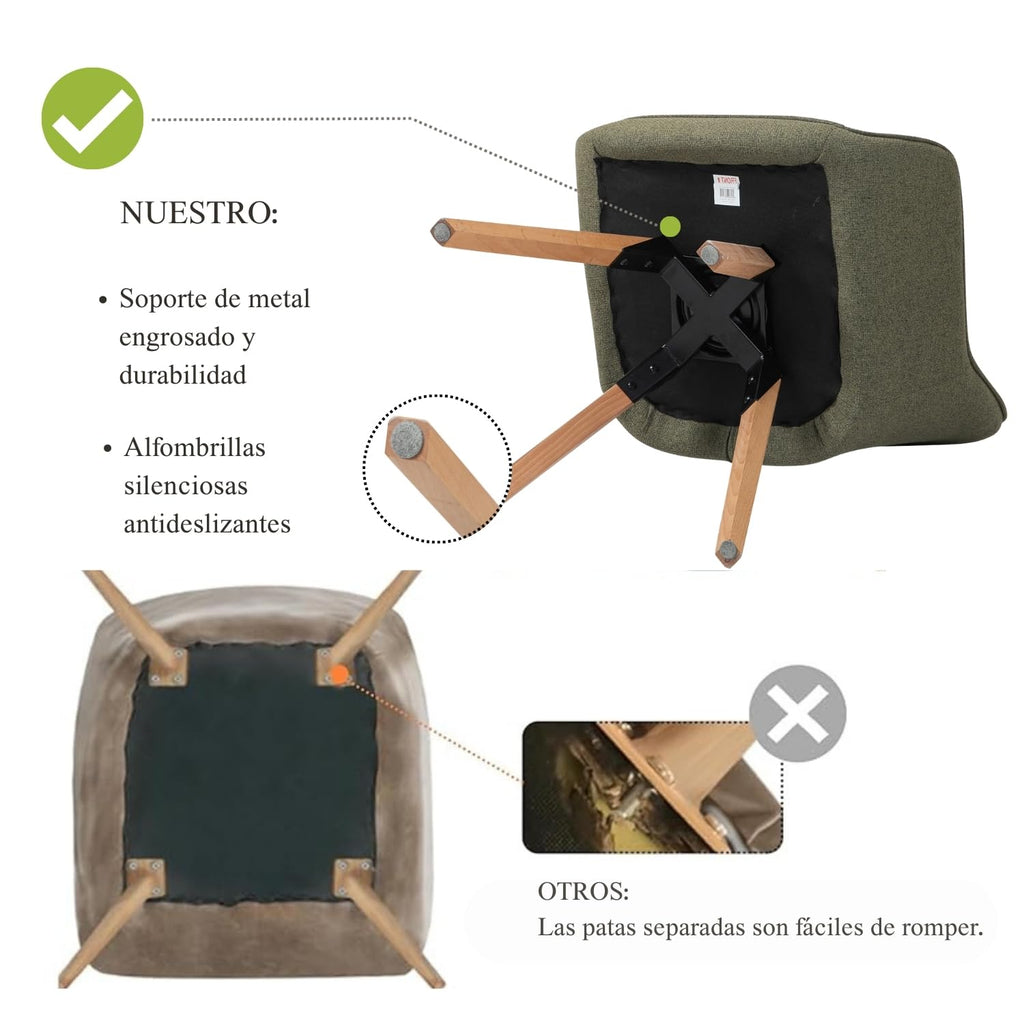 2 Sillas Giratorias Tapizadas 360° Verde