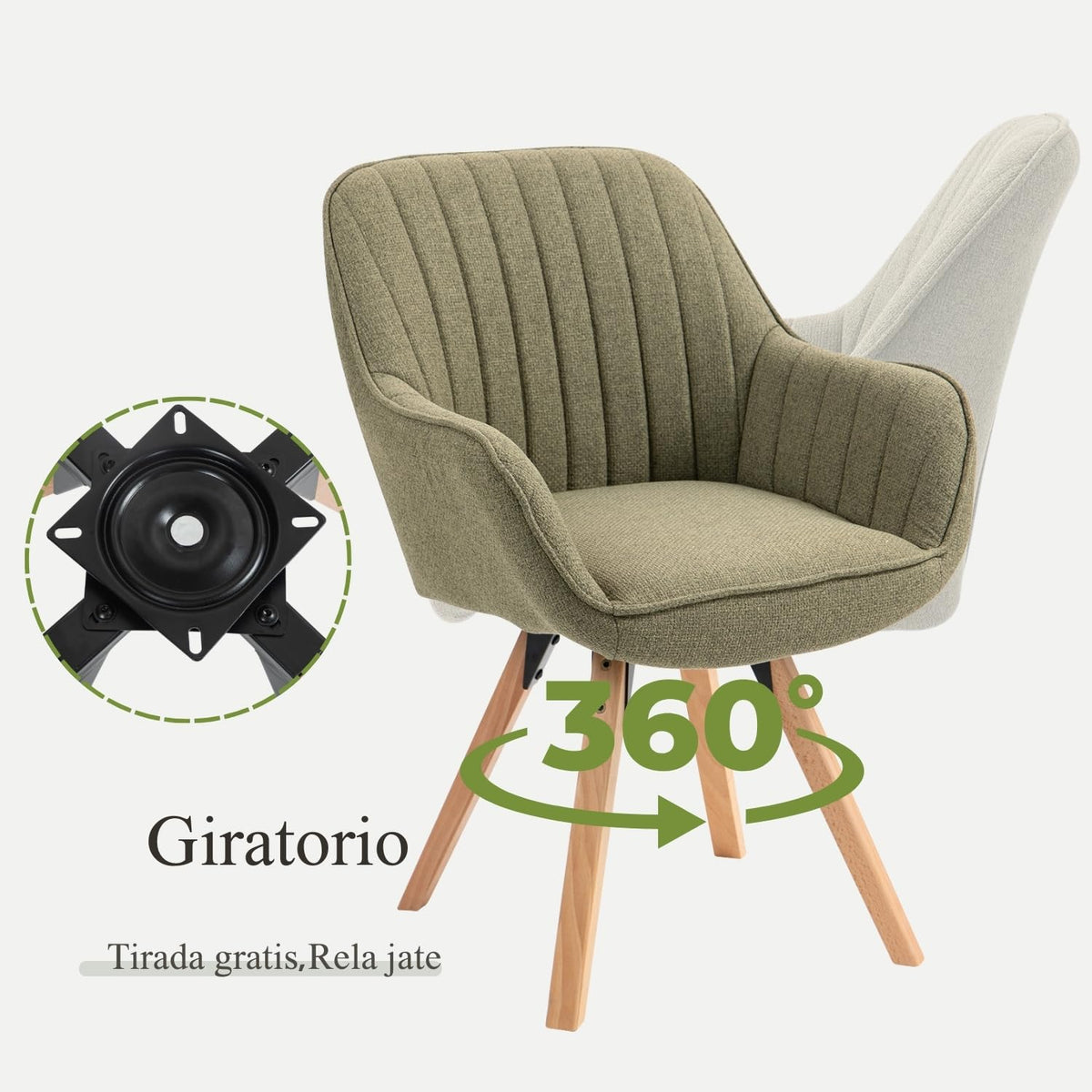 2 Sillas Giratorias Tapizadas 360° Verde