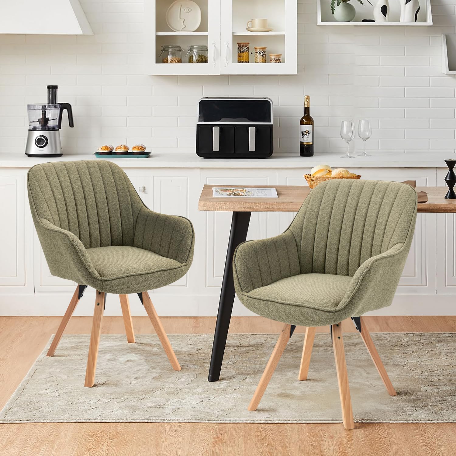 2 Sillas Giratorias Tapizadas 360° Verde