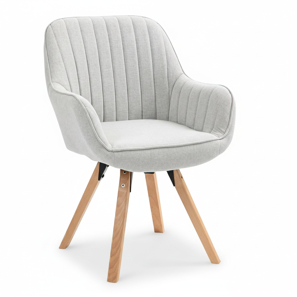 Sillón Individual Beige con Tapizado Silla de Comedor con Pata de Madera con Giro de 360° CARSON BEIGE