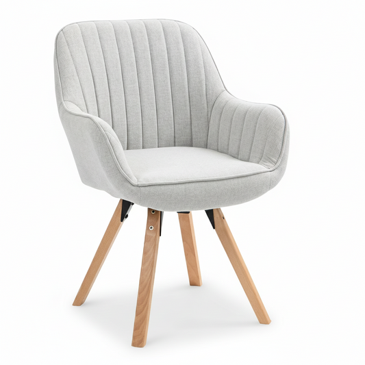 Sillón Individual Beige con Tapizado Silla de Comedor con Pata de Madera con Giro de 360° CARSON BEIGE