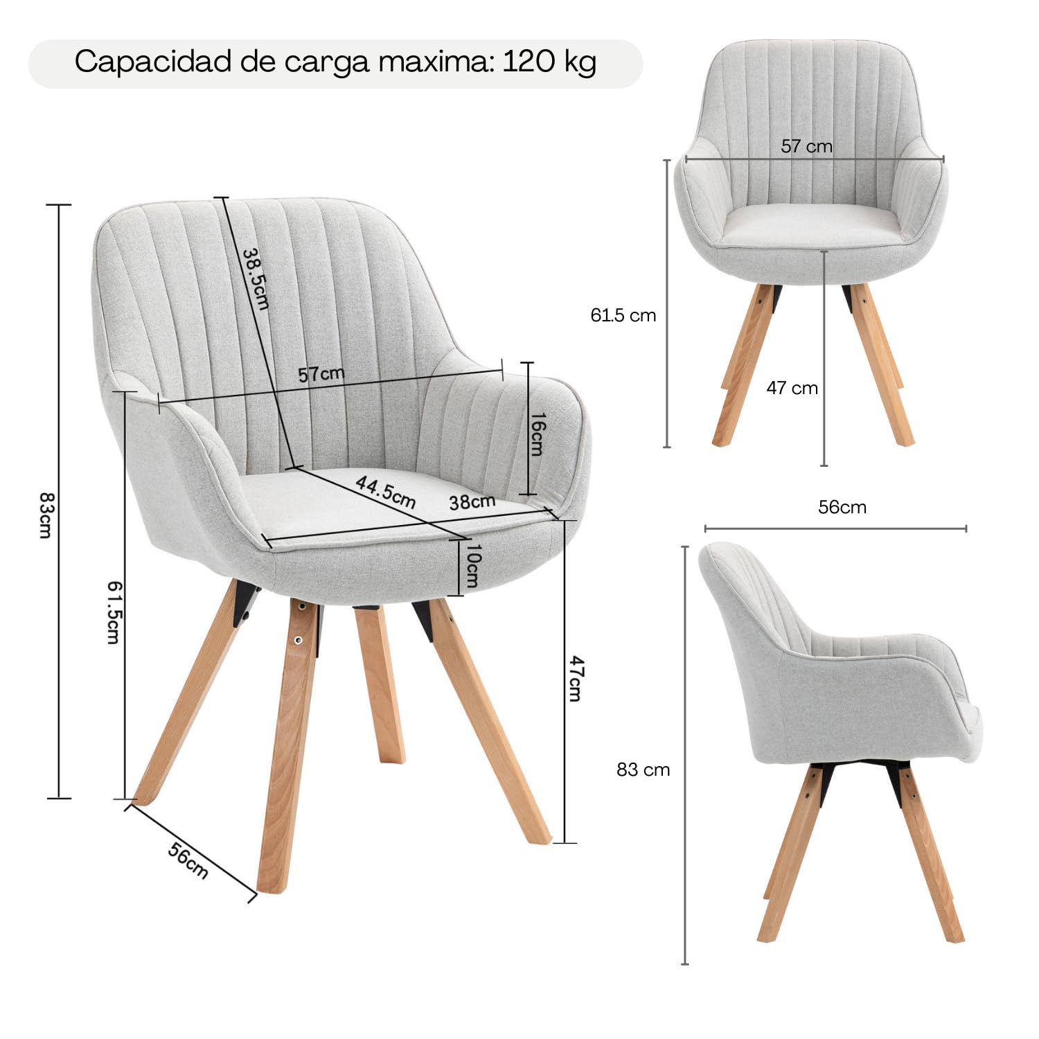 2 Sillas Giratorias Tapizadas 360° Beige