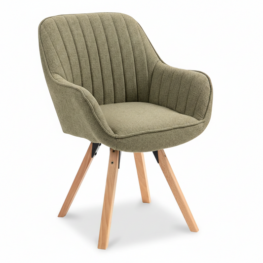 Sillón Individual Verde con Tapizado Silla de Comedor con Pata de Madera con Giro de 360°