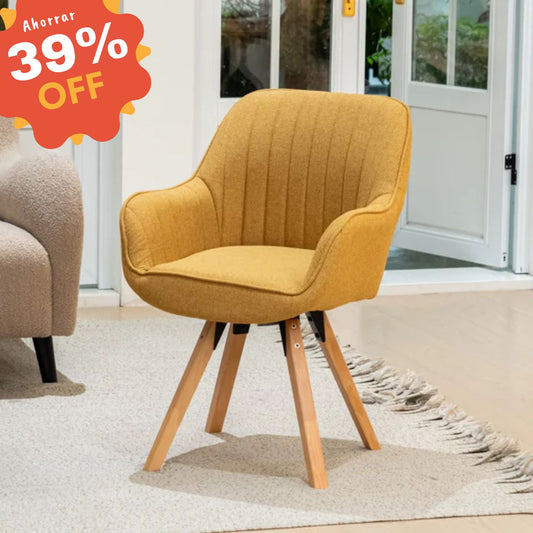 Sillón Individual Amarillo con Tapizado Silla de Comedor con Pata de Madera con Giro de 360° CARSON YELLOW
