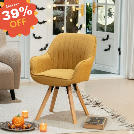 Sillón Individual Amarillo con Tapizado Silla de Comedor con Pata de Madera con Giro de 360° CARSON YELLOW