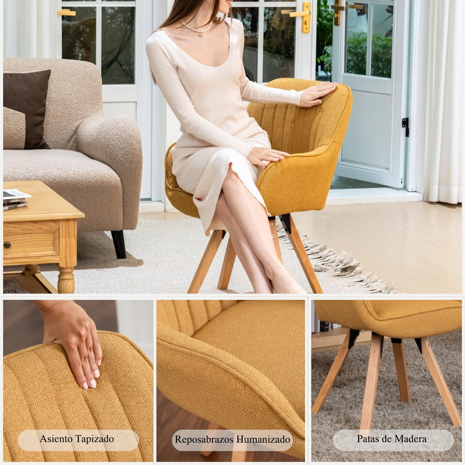 2 Sillas Giratorias Tapizadas 360° Amarillo