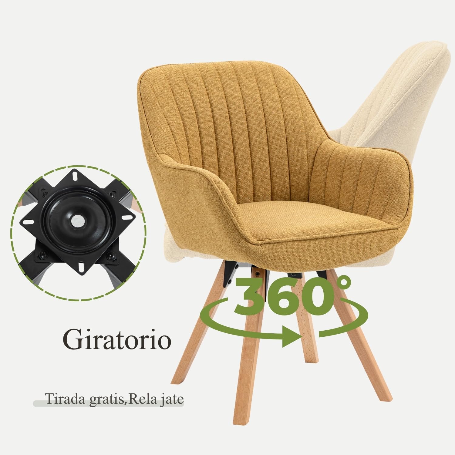 2 Sillas Giratorias Tapizadas 360° Amarillo