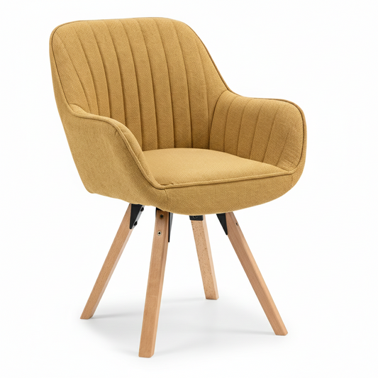 Sillón Individual Amarillo con Tapizado Silla de Comedor con Pata de Madera con Giro de 360° CARSON YELLOW