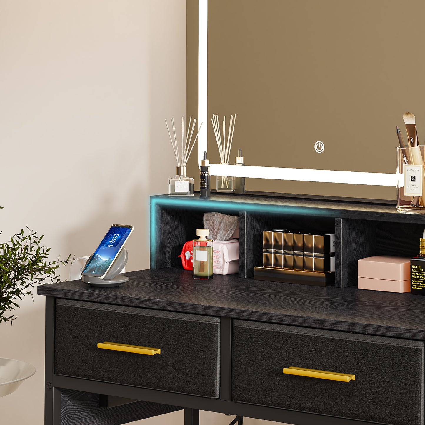 NUEVO Tocador Gomyhome Moderno con Espejo LED y Almacenamiento
