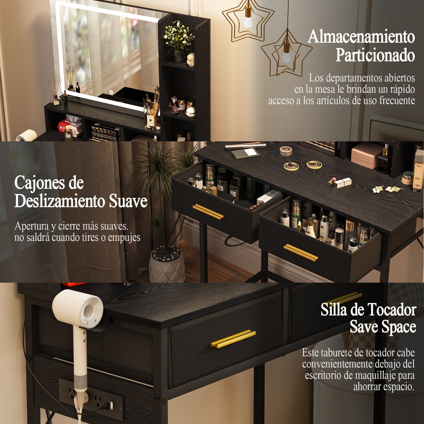 NUEVO Tocador Gomyhome Moderno con Espejo LED y Almacenamiento