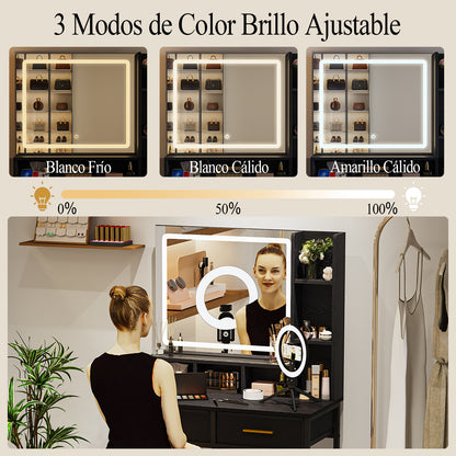 NUEVO Tocador Gomyhome Moderno con Espejo LED y Almacenamiento