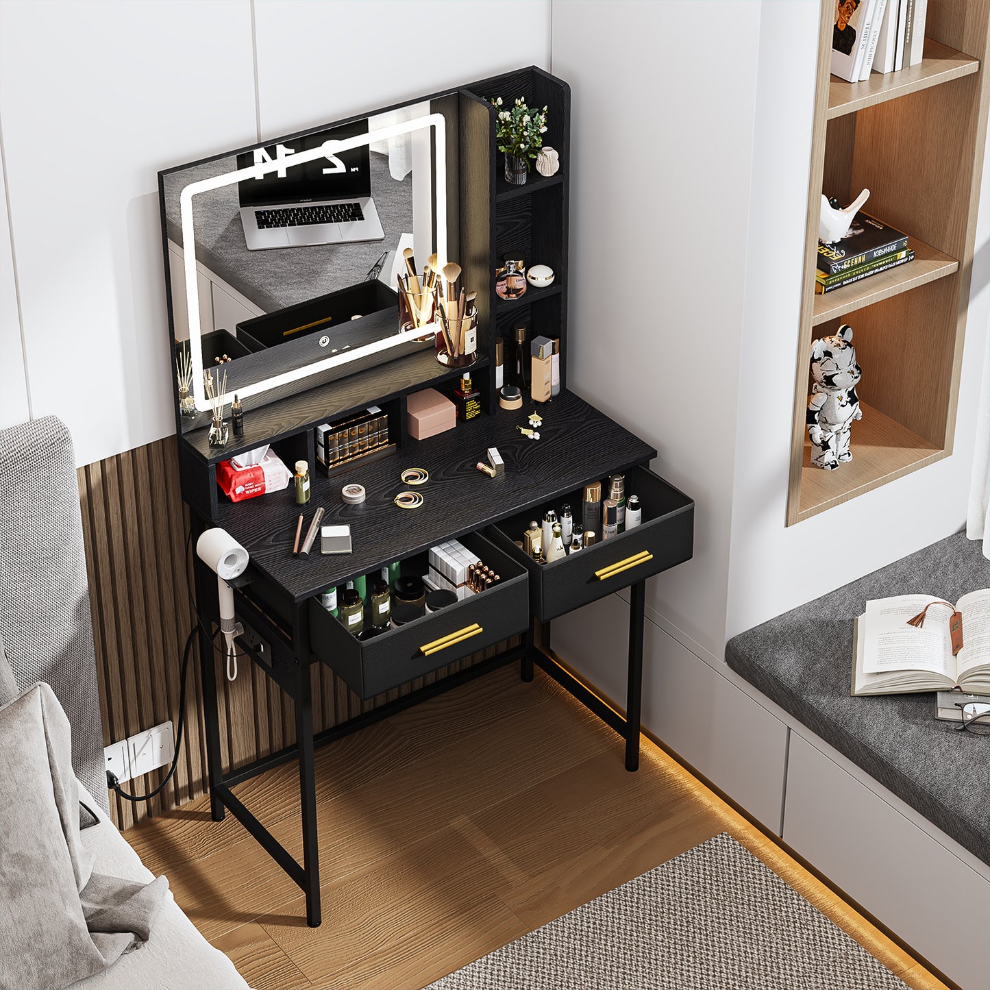 NUEVO Tocador Gomyhome Moderno con Espejo LED y Almacenamiento