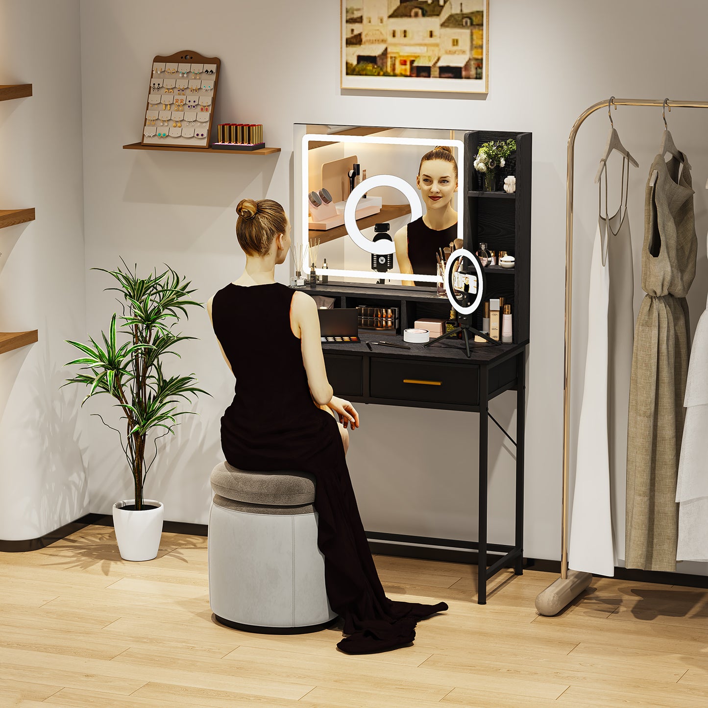 NUEVO Tocador Gomyhome Moderno con Espejo LED y Almacenamiento