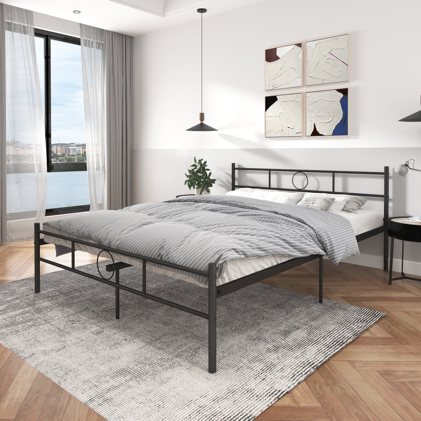 Cama de Metal Queen con Diseño Moderno Negro