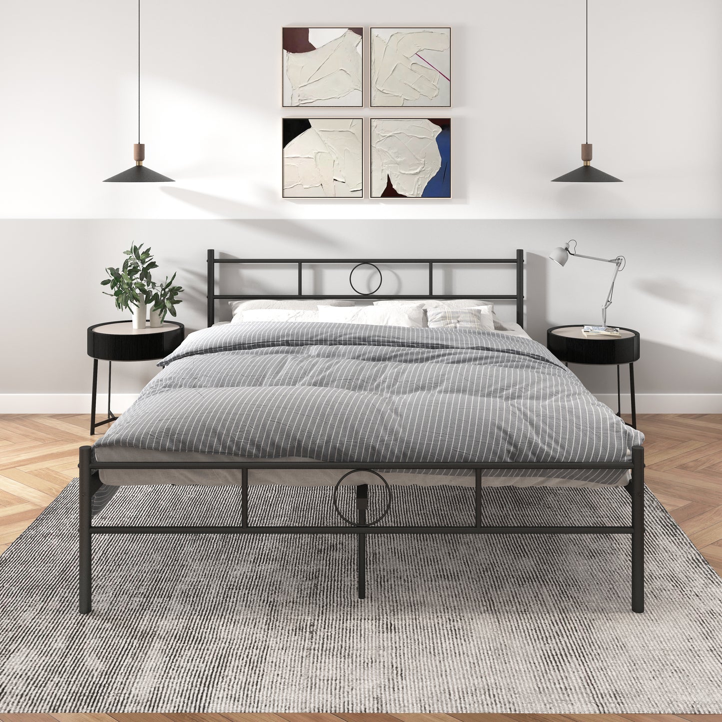 Cama de Metal Queen con Diseño Moderno Negro